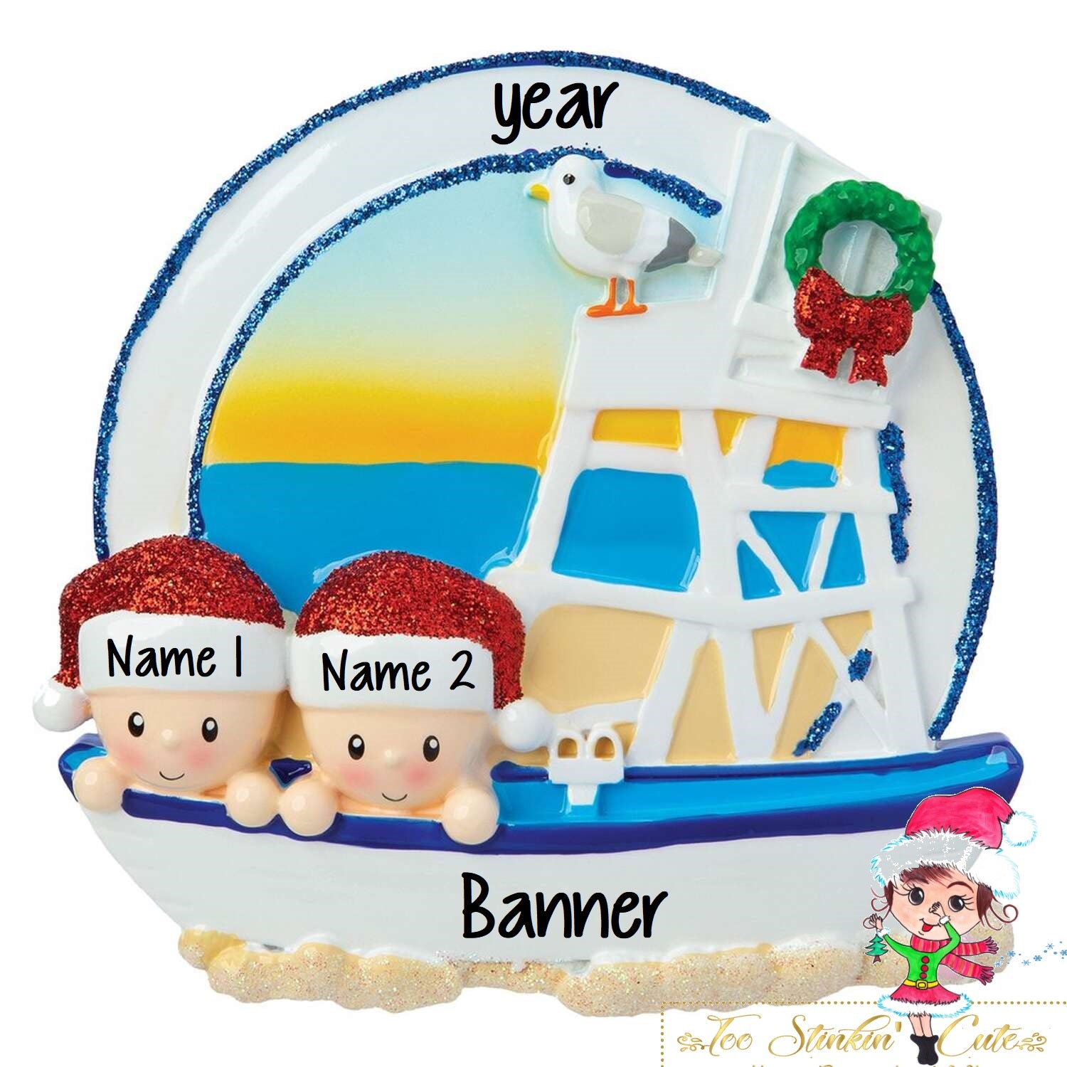 Christmas Ornament Beach Sailor Family of 2 Personalized