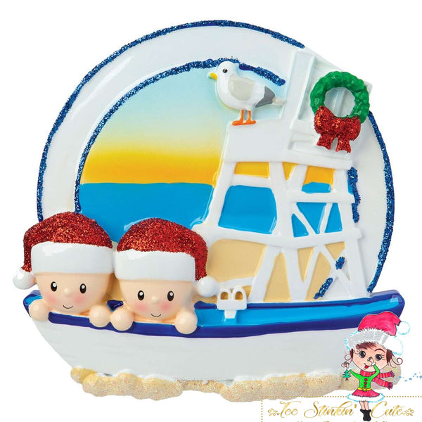 Christmas Ornament Beach Sailor Family of 2 Personalized