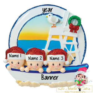 Christmas Ornament Beach Sailor Family of 3 Personalized