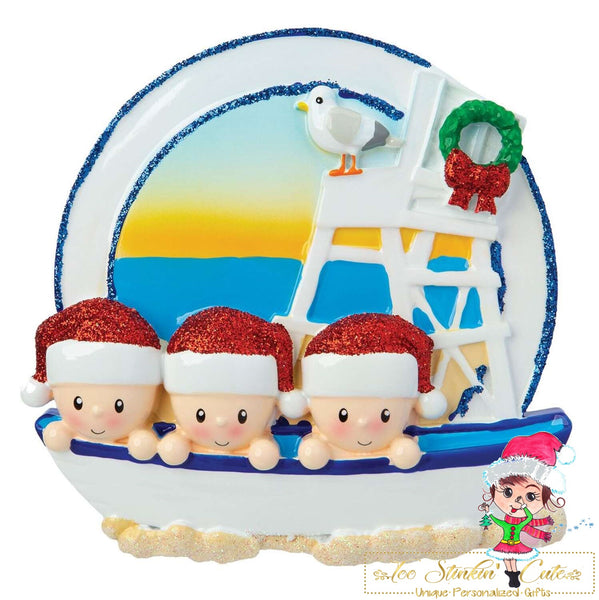 Christmas Ornament Beach Sailor Family of 3 Personalized