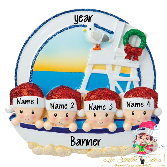 Christmas Ornament Beach Sailor Family of 4 Personalized