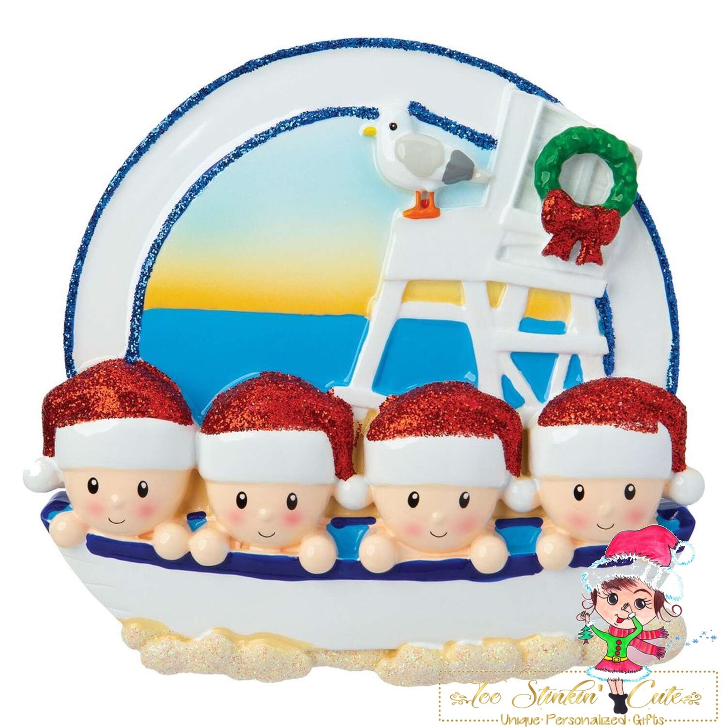 Christmas Ornament Beach Sailor Family of 4 Personalized