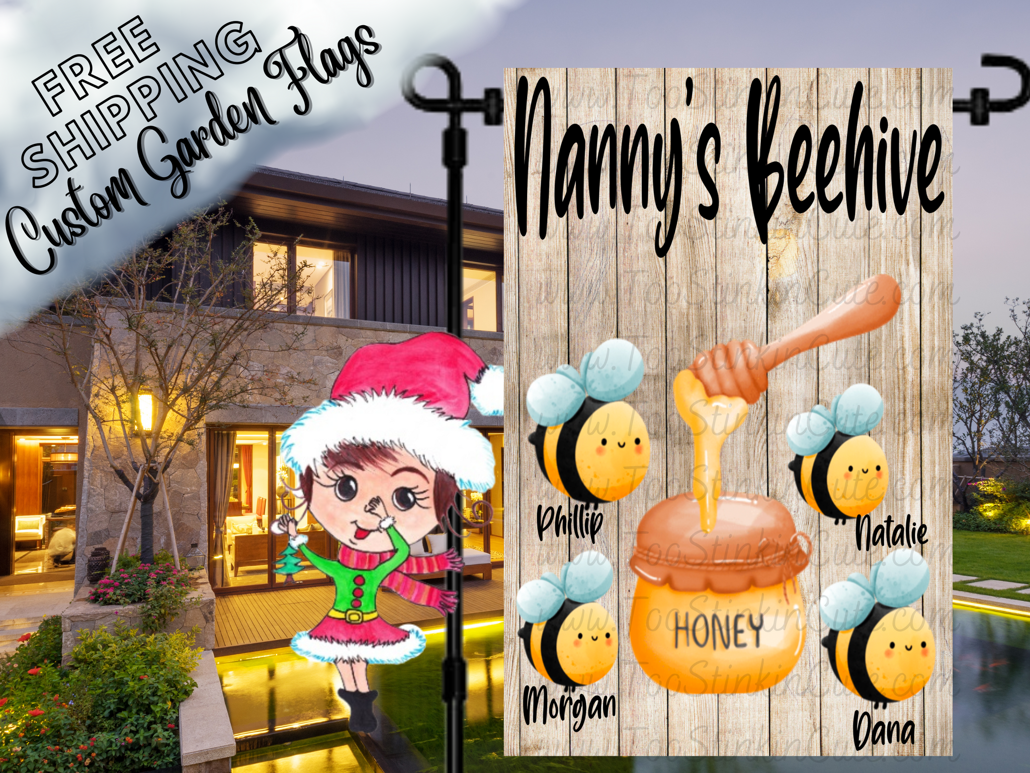 Grandmas Beehive Bee Personalized Garden Flag|Bee Yard Flag|Bee Garden Flag|Beehive Garden|Beehive yard|Grandma Garden Flag|Mom Garden Flag