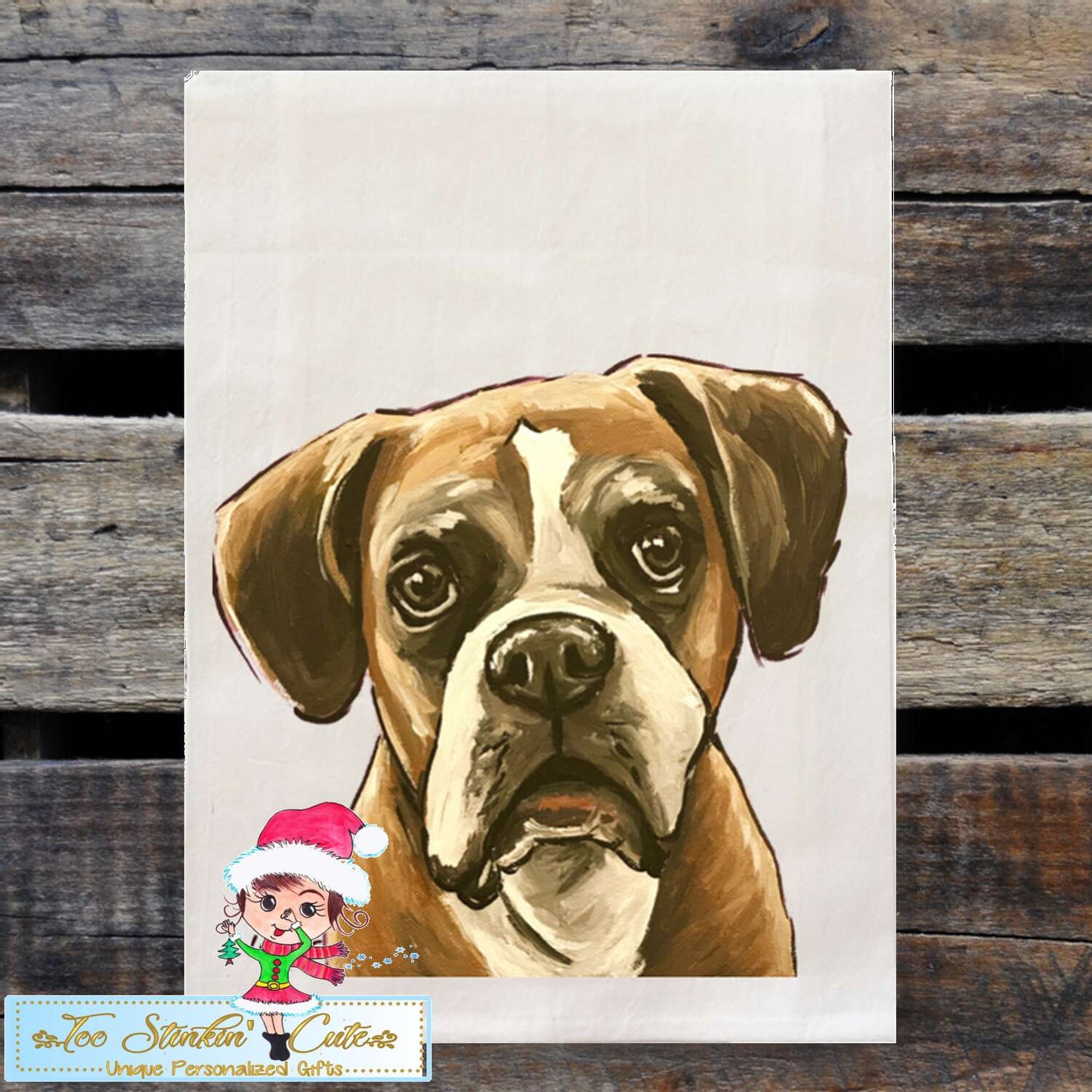 Set of 2 Boxer Dog Flour Sack Towel/ Tea Towel