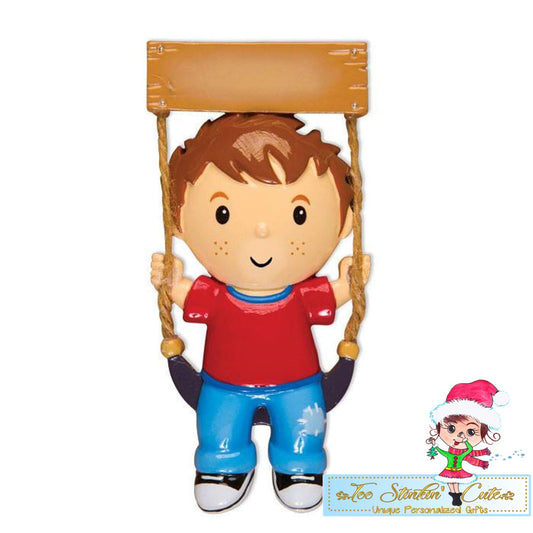 Boy on Swing Personalized Christmas Ornament
