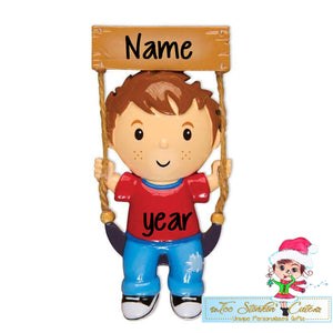 Boy on Swing Personalized Christmas Ornament
