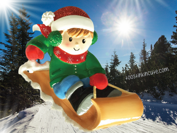 Boy on Sled Personalized Christmas Ornament