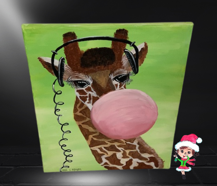 Bubblegum Giraffe Hand Painted Acrylic on Canvas Artwork By Cassandra