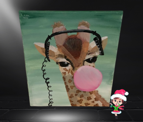 Bubblegum Giraffe Hand Painted Acrylic on Canvas Artwork By Kohlie