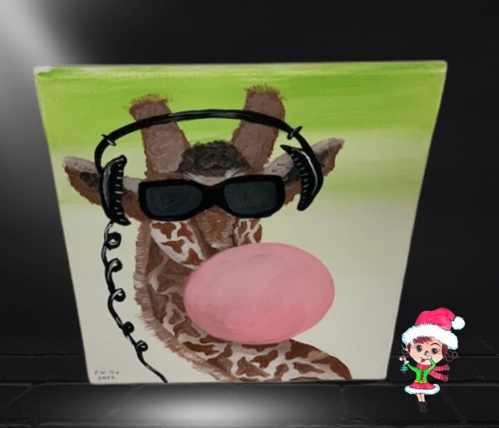 Bubblegum Giraffe Hand Painted Acrylic on Canvas Artwork By Phillip