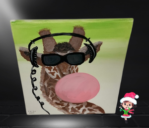 Bubblegum Giraffe Hand Painted Acrylic on Canvas Artwork By Phillip