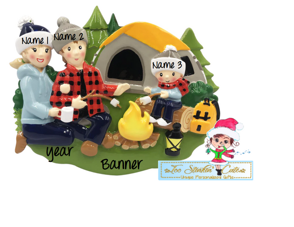 Personalized Christmas Camping Tent Family of 3 Ornament|Camper Ornament|Camping Ornament|Happy Camper|Camping Gift|Happy Camper Ornament