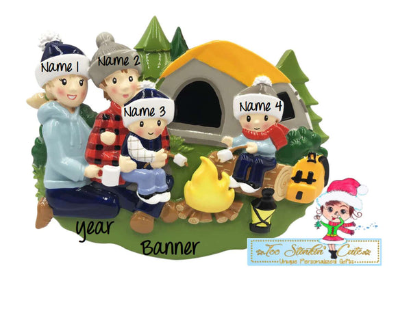 Personalized Christmas Camping Tent Family of 4 Ornament|Camper Ornament|Camping Ornament|Happy Camper|Camping Gift|Happy Camper Ornament