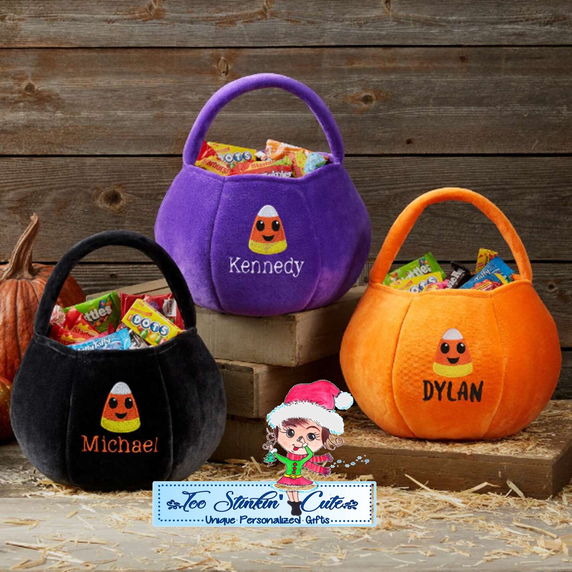Personalized Candy Corn Halloween Trick or Treat Bag|Pumpkin Candy Bag|Halloween Tote Bag|Halloween Candy Bag|Trick or Treat Bucket Bag