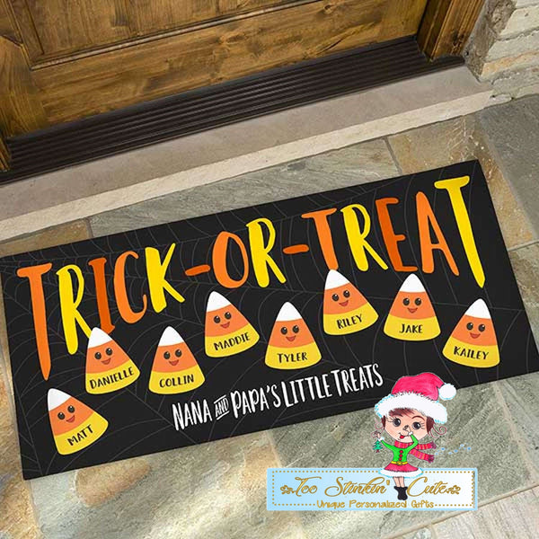 Personalized Halloween Candy Corn Family Doormat Rug + Free Shipping/ Fall/ Pumpkin/ Scary/ Witch/ Floormat