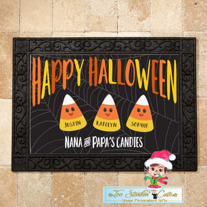 Personalized Halloween Candy Corn Family Doormat Rug + Free Shipping/ Fall/ Pumpkin/ Scary/ Witch/ Floormat