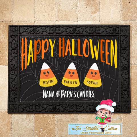Personalized Halloween Candy Corn Family Doormat Rug + Free Shipping/ Fall/ Pumpkin/ Scary/ Witch/ Floormat