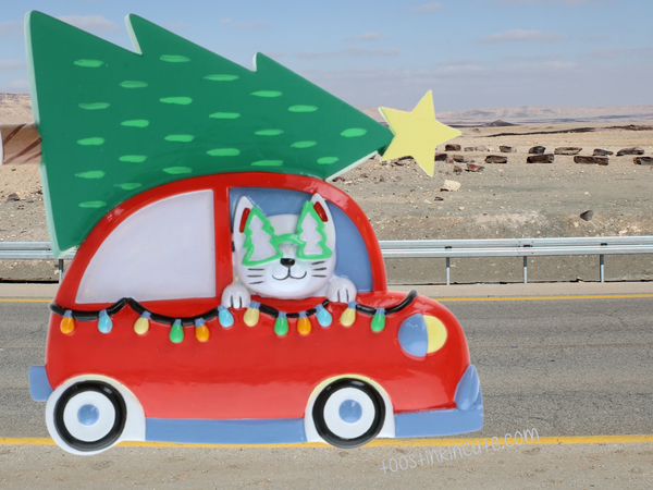 Cat Driving Car w/ Tree Personalized Christmas Ornament (Kitten)