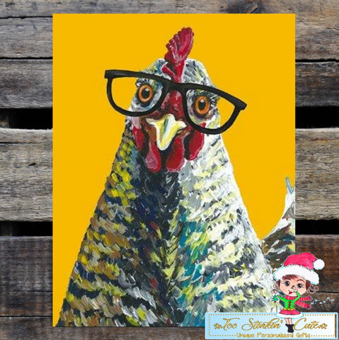 Chicken with Glasses Tin Sign