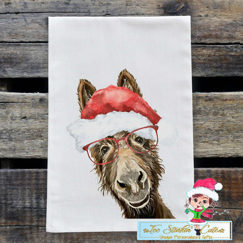 Christmas Donkey with Glasses Flour Sack Towel/ Tea Towel