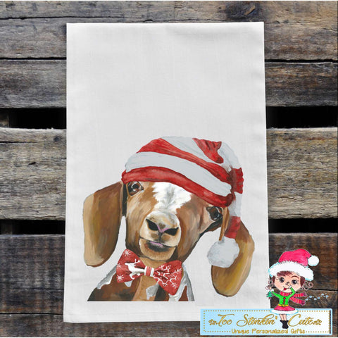 Christmas Goat with Tie Flour Sack Towel/ Tea Towel