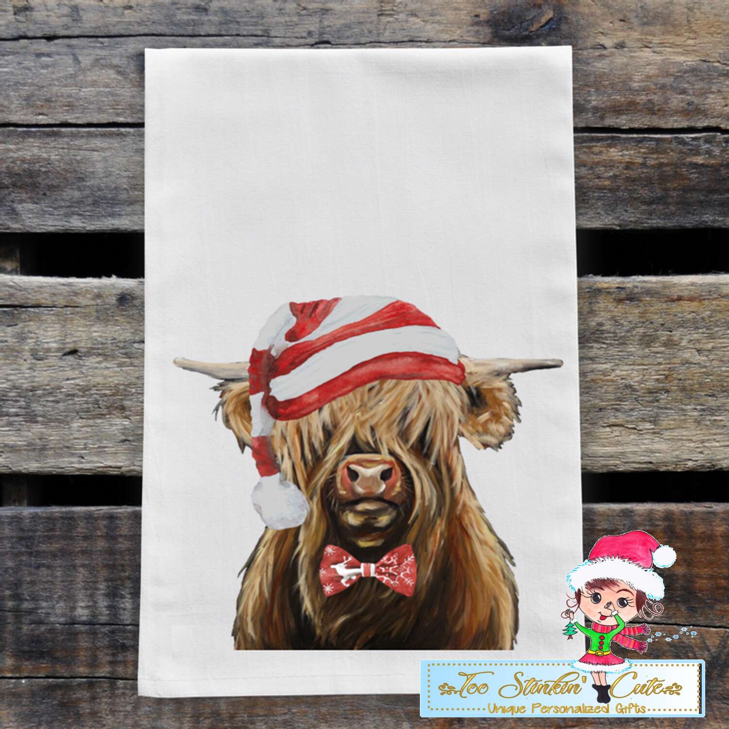 Christmas Highlands Cow Flour Sack Towel/ Tea Towel
