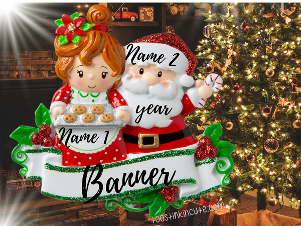 Mr. and Mrs. Claus Family of 2 Personalized Christmas Ornament