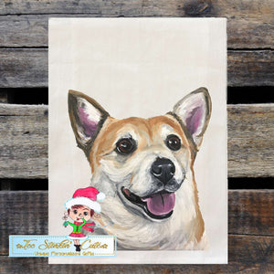 Set of 2 Corgi Dog Flour Sack Towel/ Tea Towel