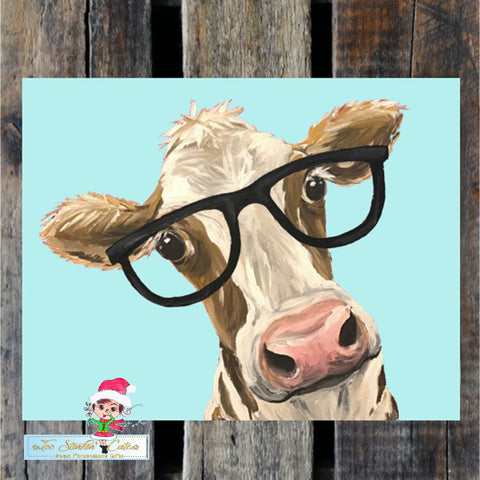 Farmhouse Cow with Glasses Tin Sign