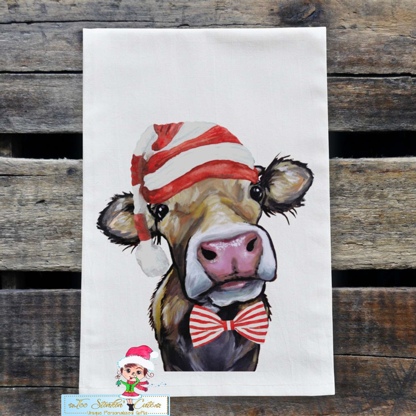 Farmhouse Christmas Cow Flour Sack Towel/ Tea Towel