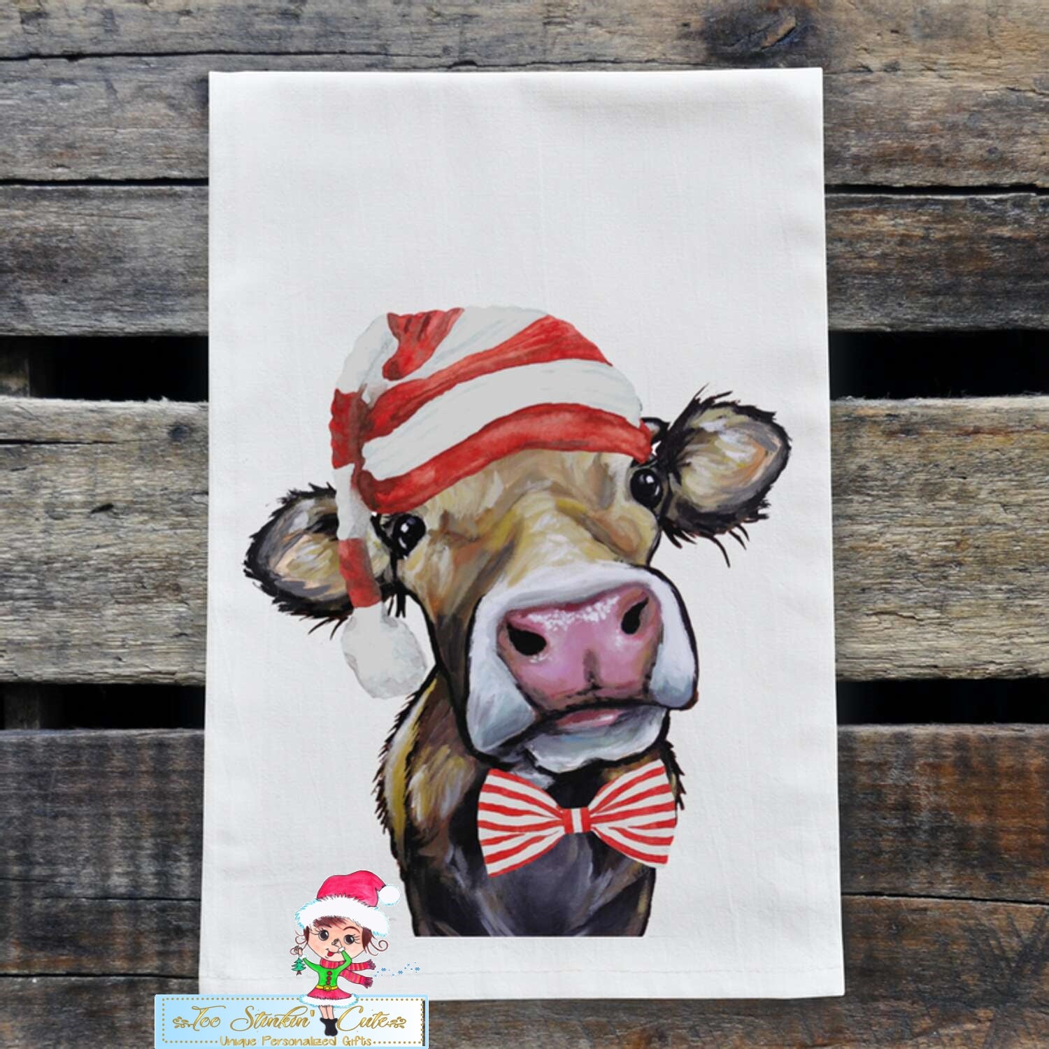 Farmhouse Christmas Cow Flour Sack Towel/ Tea Towel