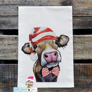 Farmhouse Christmas Cow Flour Sack Towel/ Tea Towel
