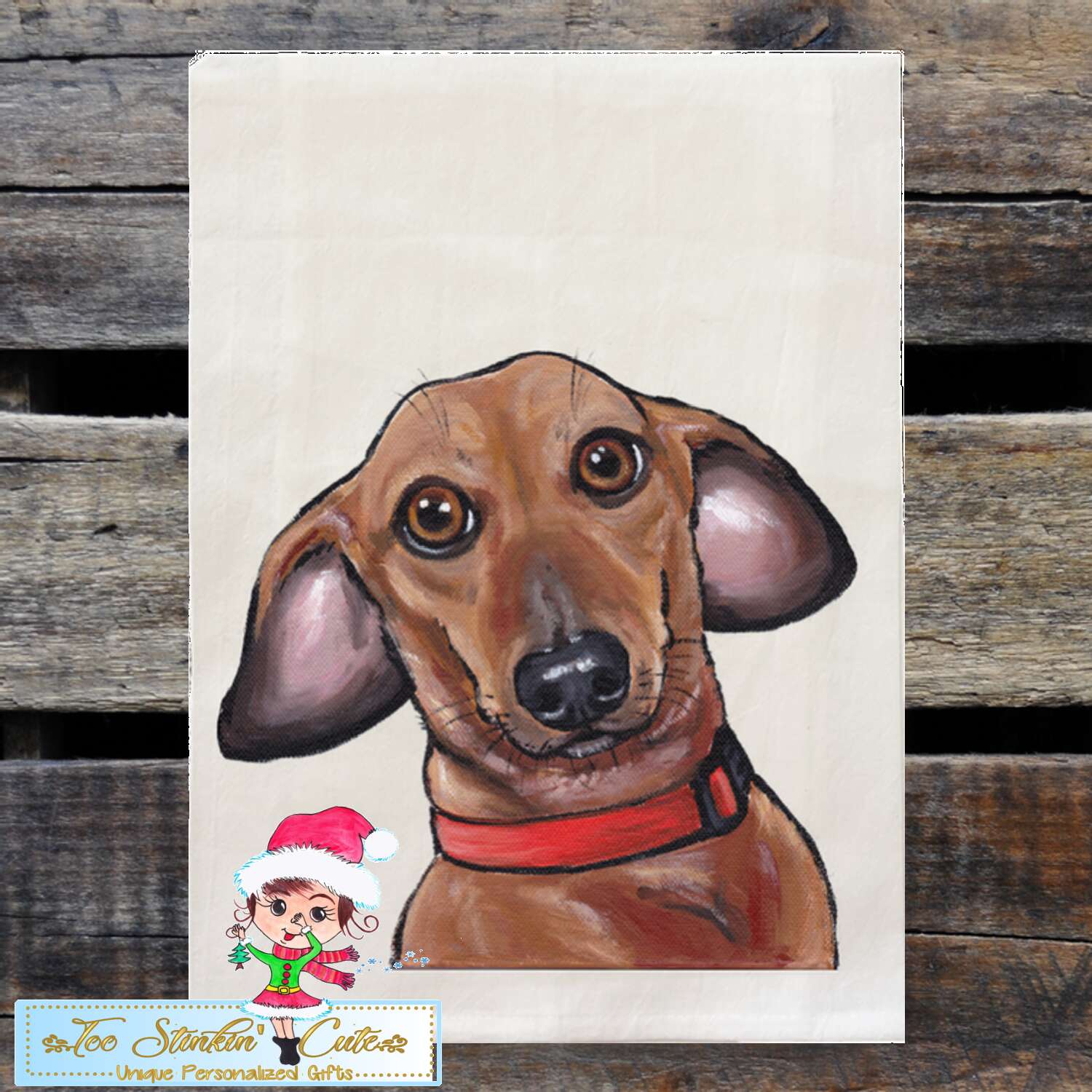 Set of 2 Dachshund Dog Flour Sack Towel/ Tea Towel