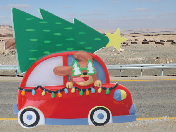 Dog Driving Car w/ Tree Personalized Christmas Ornament