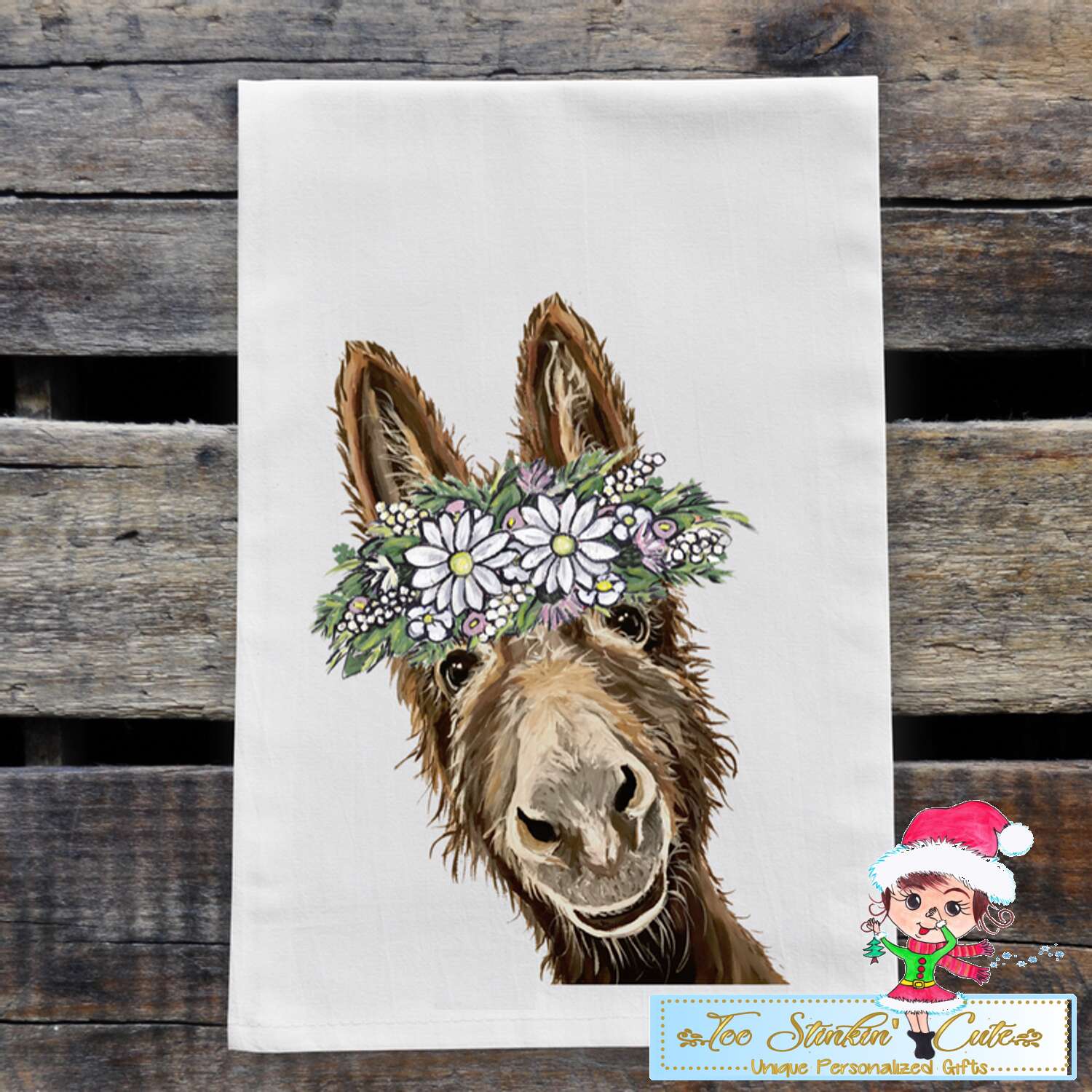 Donkey with Daisies Flour Sack Towel/ Tea Towel