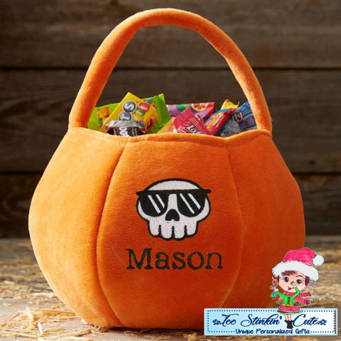 Personalized Skull Halloween Trick or Treat Bag|Pumpkin Candy Bag|Halloween Tote Bag|Halloween Candy Bag|Trick or Treat Bucket|Treat Bag