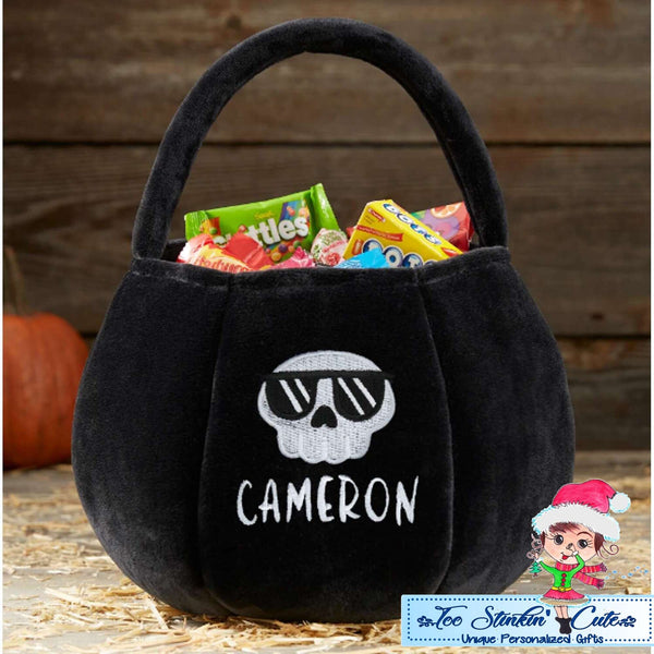 Personalized Skull Halloween Trick or Treat Bag|Pumpkin Candy Bag|Halloween Tote Bag|Halloween Candy Bag|Trick or Treat Bucket|Treat Bag