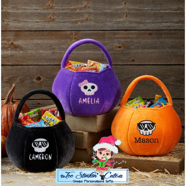 Personalized Skull Halloween Trick or Treat Bag|Pumpkin Candy Bag|Halloween Tote Bag|Halloween Candy Bag|Trick or Treat Bucket|Treat Bag