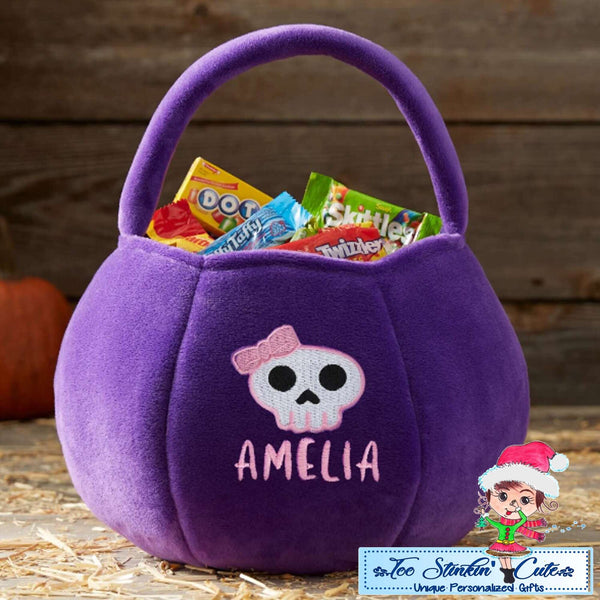 Personalized Skull Halloween Trick or Treat Bag|Pumpkin Candy Bag|Halloween Tote Bag|Halloween Candy Bag|Trick or Treat Bucket|Treat Bag