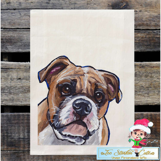 Set of 2 English Bulldog Dog Flour Sack Towel/ Tea Towel