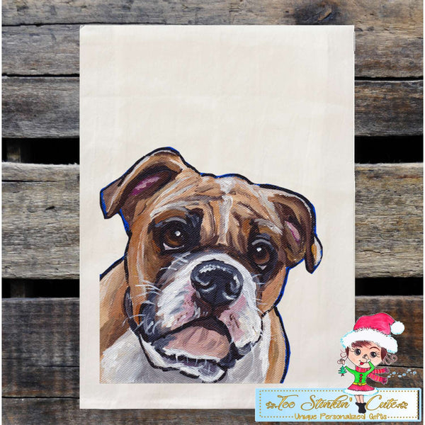 Set of 2 English Bulldog Dog Flour Sack Towel/ Tea Towel