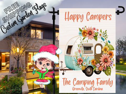 Happier Camper,Happy Camper Flag,Custom Garden Flag,Floral Camper Flag,Campsite Flag,Camping RV Flag,Camping Garden Flag,Camper Garden Flag