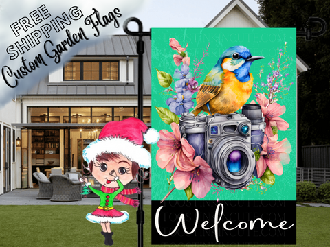 Camera Garden Flag,Bird Garden Flag,Garden Bird,Garden Bird Bath,Personalize Garden Flag,Spring Garden Flag,Bird Camera Flag,Bird House Flag