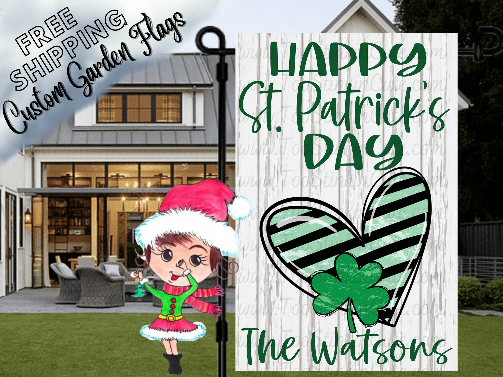 Custom Personalized St Patricks Day Heart Flag|Irish Flag|Patrick Day Flag|St Patricks Heart Flag|Garden Flag St Patricks|Shamrock Flag