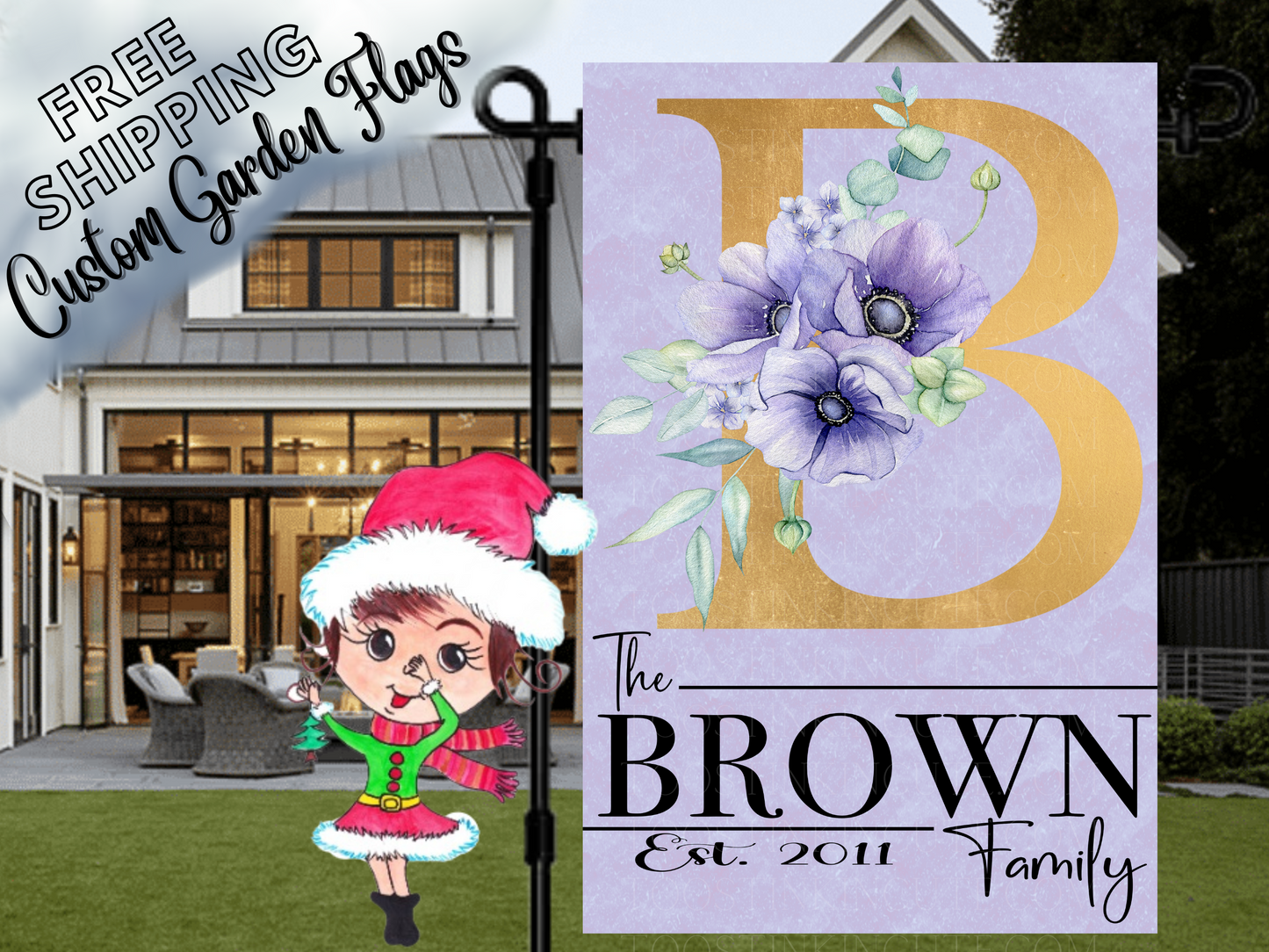 Purple Monogram Flag,Family Name Flag,Flag for Garden,Family Garden Flag,Custom Flag,Personalized Flag,Initial Garden Flag,Spring Garden