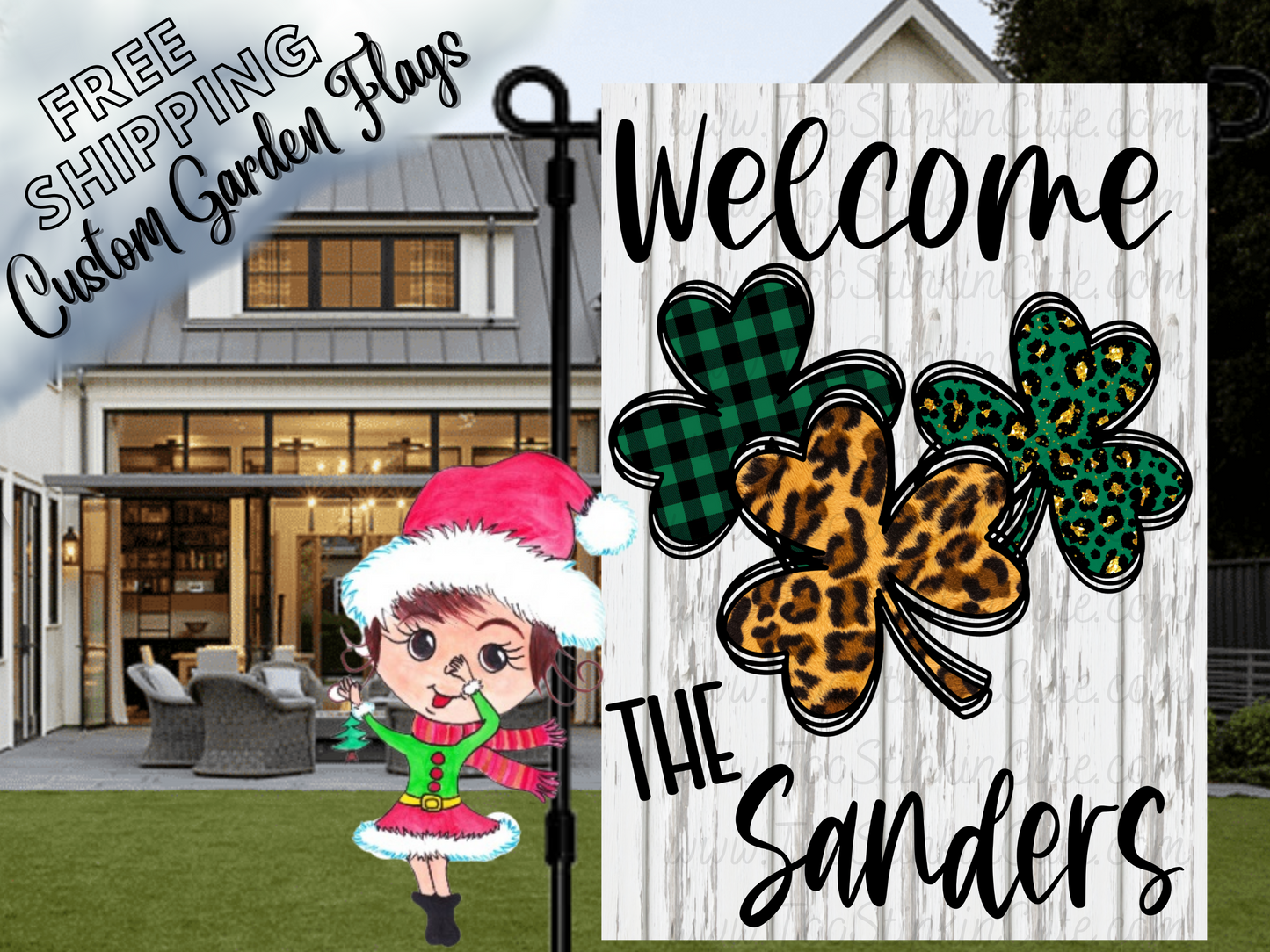 Custom Personalized St Patricks Day Flag|Shamrock Flag|Irish Flag|St Pattys Day|Four Leaf Clover Flag|Welcome Garden|Family Address Flag