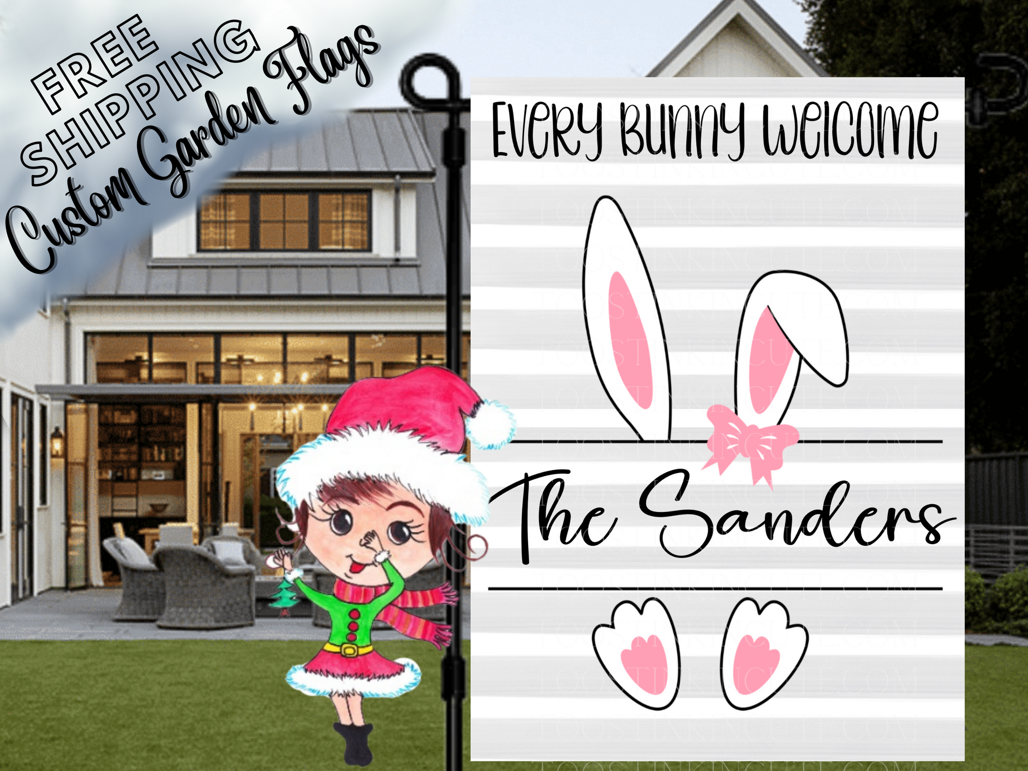 Personalized Easter Bunny Ears Flag|Custom Easter Bunny Ears Garden Flag|Happy Easter Flag|Easter Garden Flag|Easter Address Flag|Bunny Flag