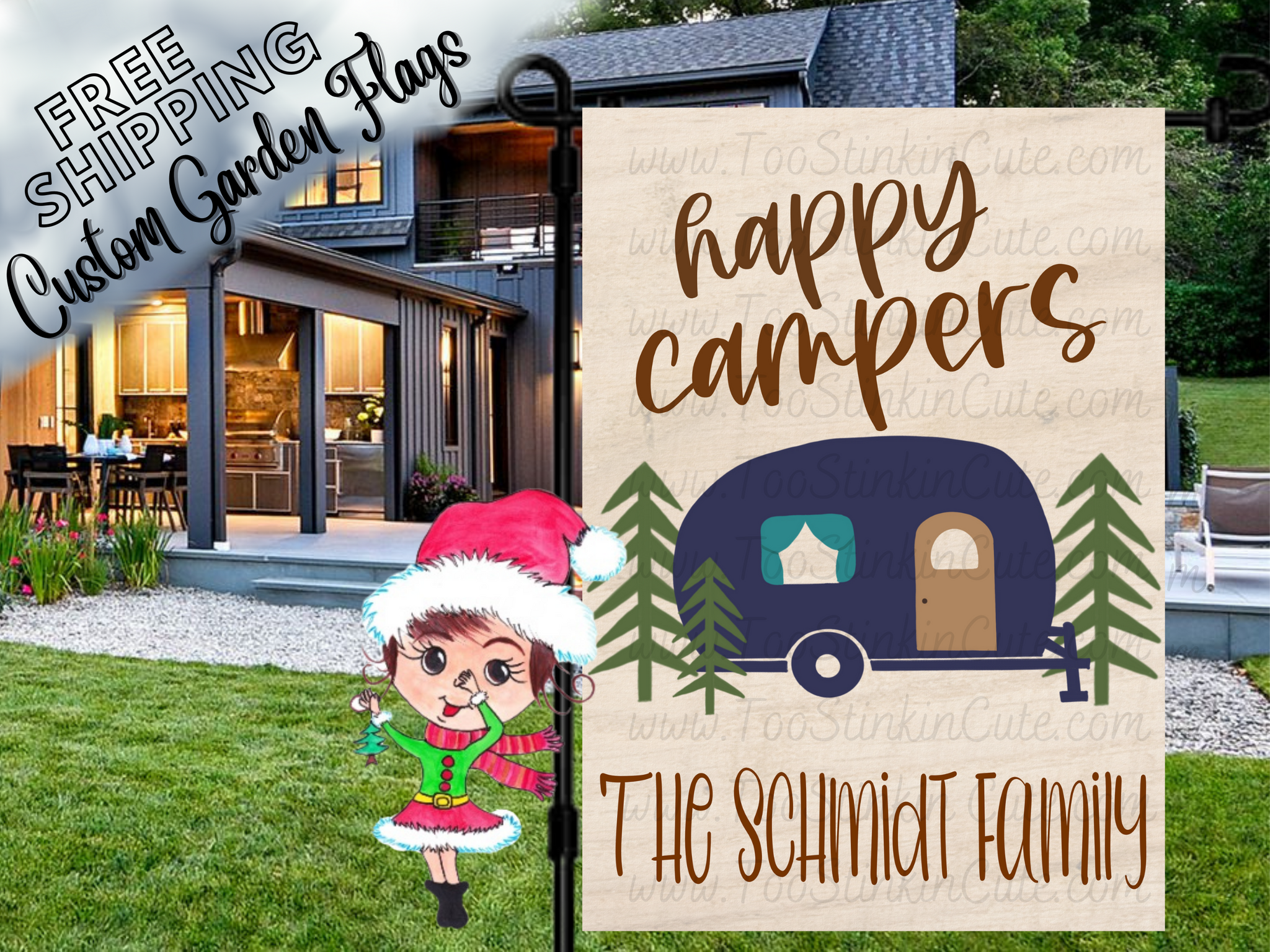 Happy Camper Personalized Garden Flag|Camping Flag|Campsite Flag|Camper Garden Flag|Happy Camper Garden Flag|Camper Mailbox Flag|Custom Flag