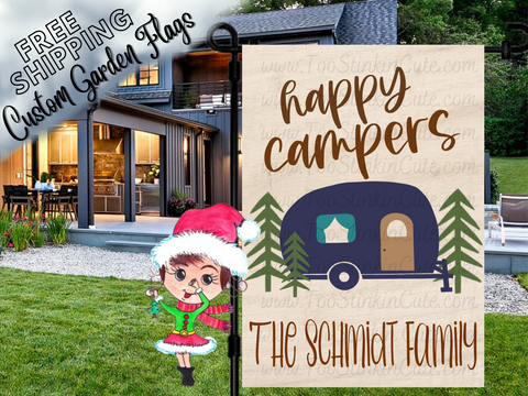 Happy Camper Personalized Garden Flag|Camping Flag|Campsite Flag|Camper Garden Flag|Happy Camper Garden Flag|Camper Mailbox Flag|Custom Flag