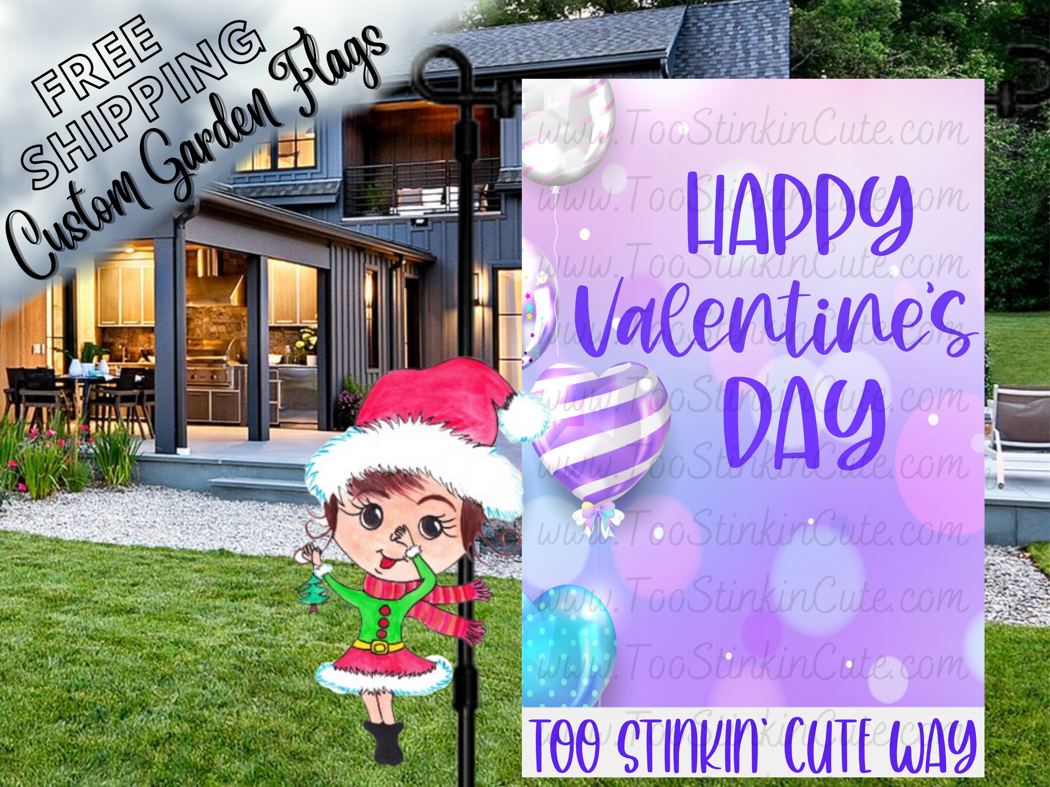 Heart Balloons Valentine's Day Personalized Garden Flag|Personalized Flag|Valentines Day Flag|Hearts Garden Flag|Valentines Garden Flag